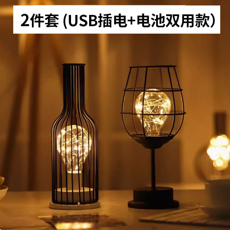 Nordic wrought iron night light creative wine bottle decoration table lamp restaurant bar battery bedside romantic decoration atmosphere lamp