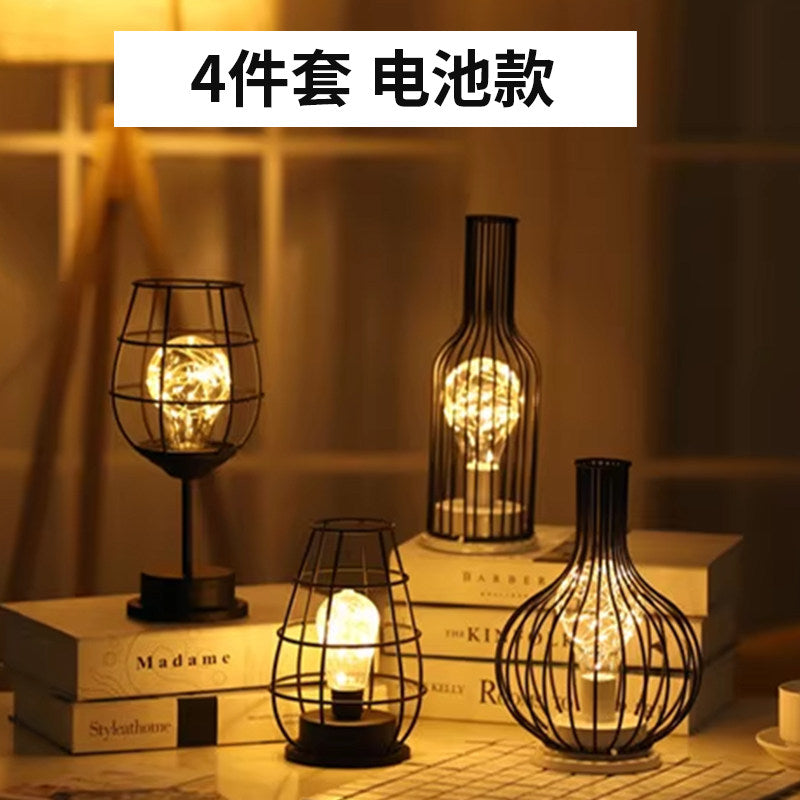 Nordic wrought iron night light creative wine bottle decoration table lamp restaurant bar battery bedside romantic decoration atmosphere lamp
