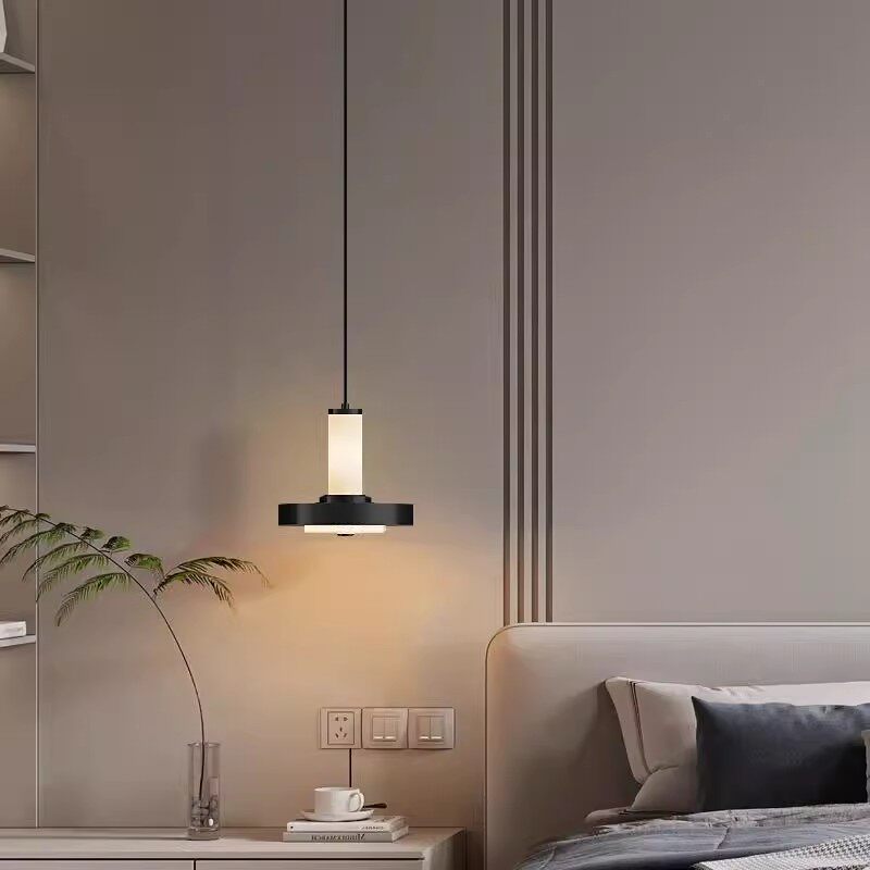 The bedside chandelier in the bedroom is simple and modern, light luxury, high-end atmosphere, background wall, long-line bedside lamp, small chandelier lamp