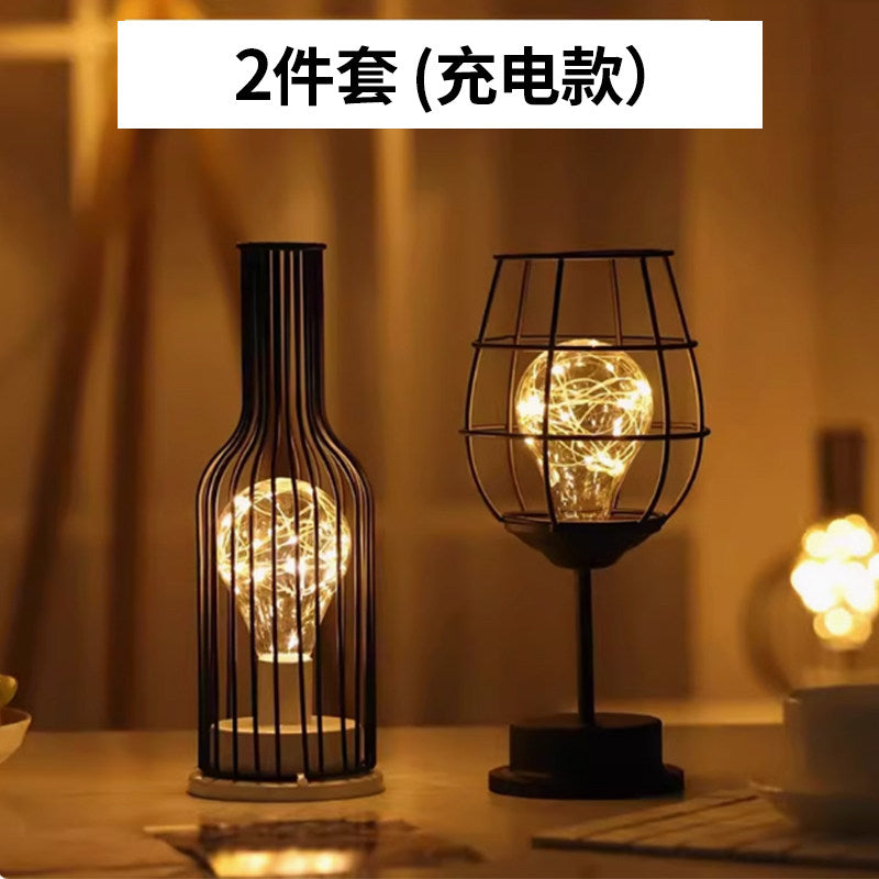 Nordic wrought iron night light creative wine bottle decoration table lamp restaurant bar battery bedside romantic decoration atmosphere lamp