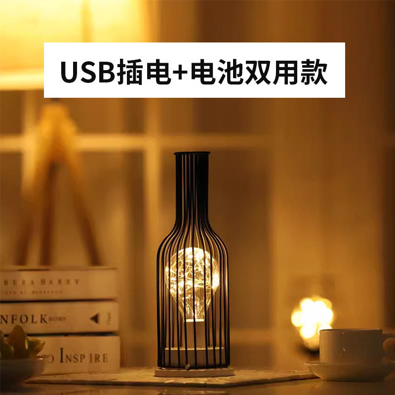 Nordic wrought iron night light creative wine bottle decoration table lamp restaurant bar battery bedside romantic decoration atmosphere lamp