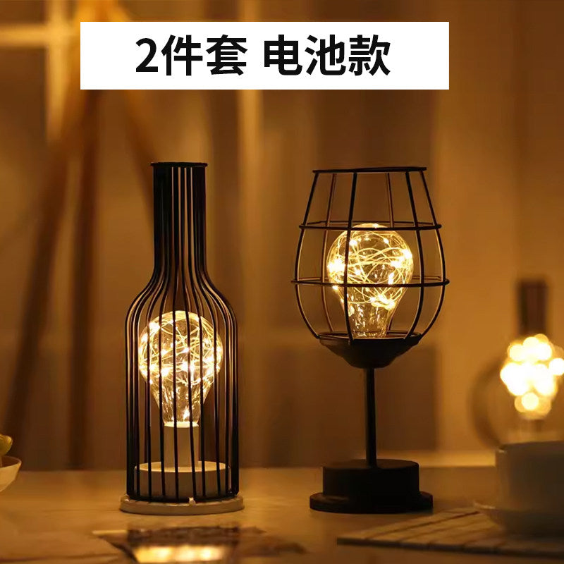 Nordic wrought iron night light creative wine bottle decoration table lamp restaurant bar battery bedside romantic decoration atmosphere lamp