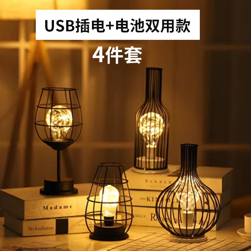 Nordic wrought iron night light creative wine bottle decoration table lamp restaurant bar battery bedside romantic decoration atmosphere lamp