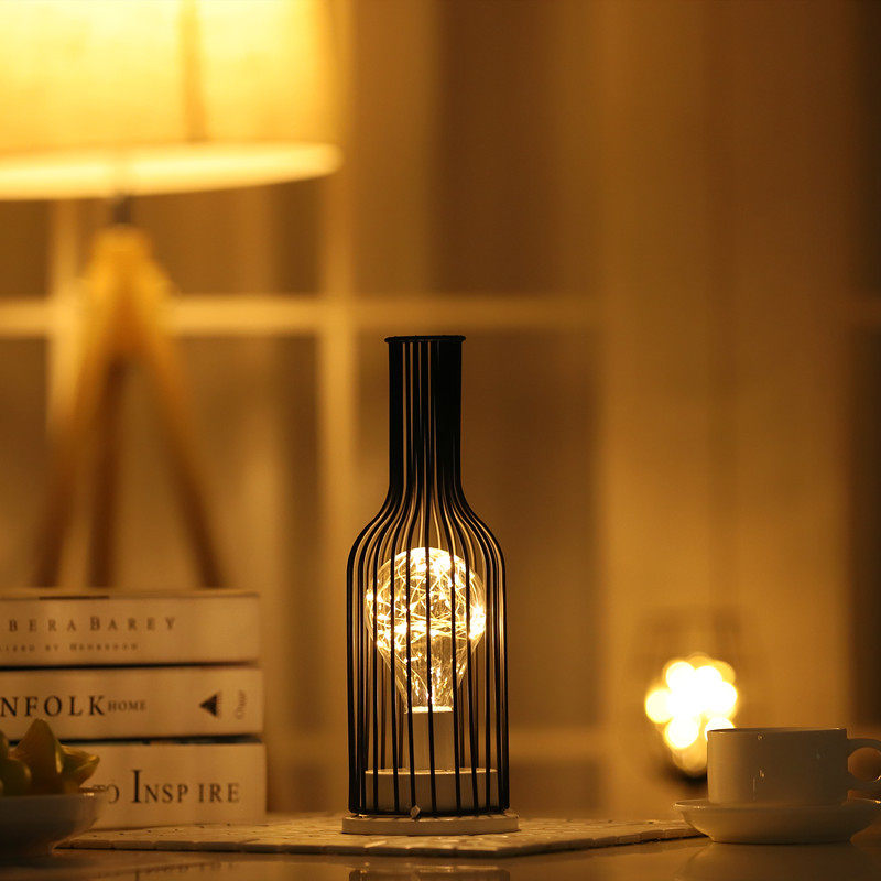 Nordic wrought iron night light creative wine bottle decoration table lamp restaurant bar battery bedside romantic decoration atmosphere lamp