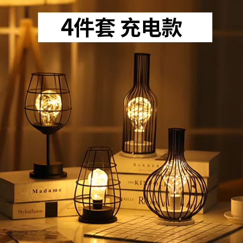 Nordic wrought iron night light creative wine bottle decoration table lamp restaurant bar battery bedside romantic decoration atmosphere lamp